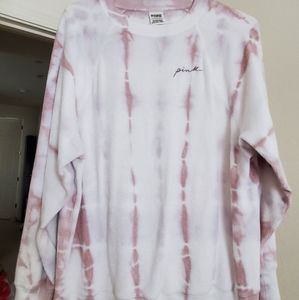 PINK Tan Tie-dye Crew Sweater